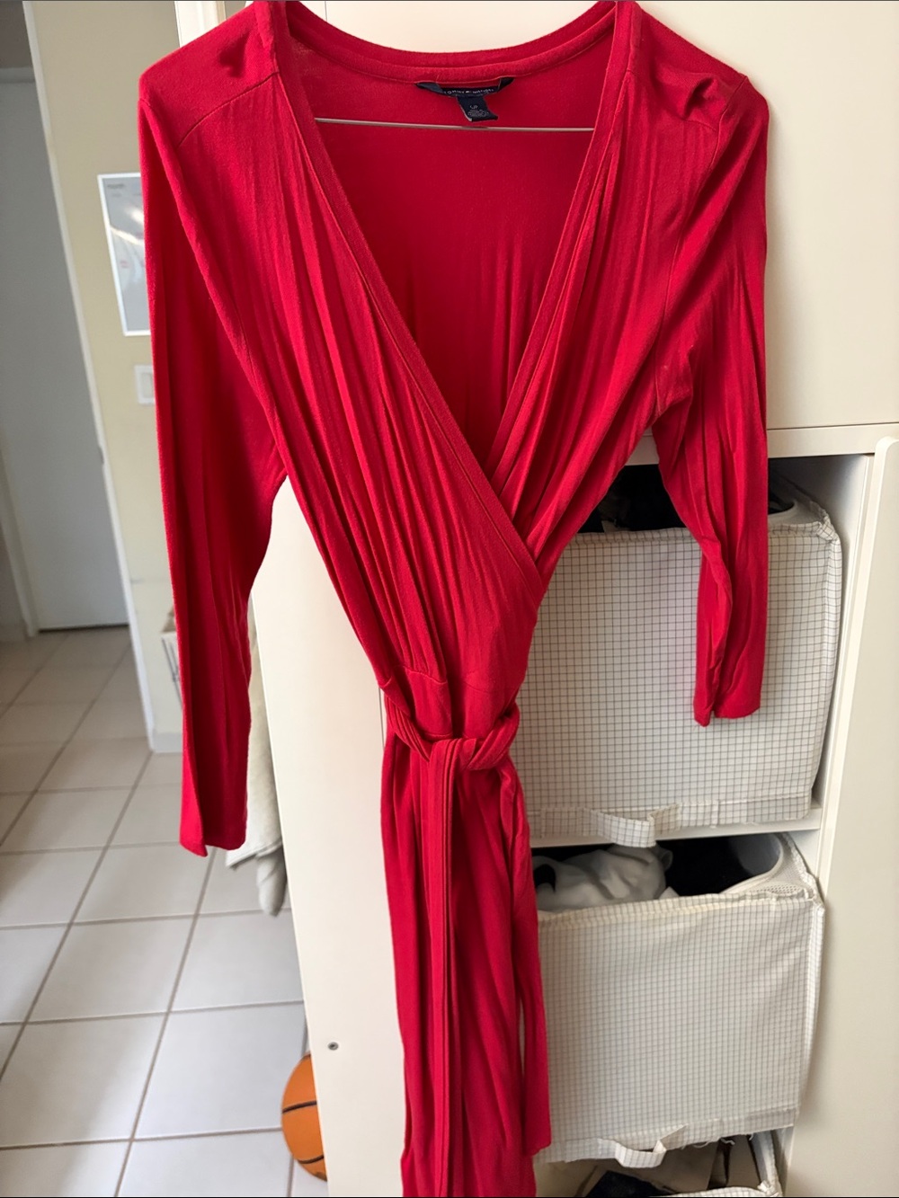 Tommy Hilfiger Vibrant Red Wrap Robe with Tie Waist